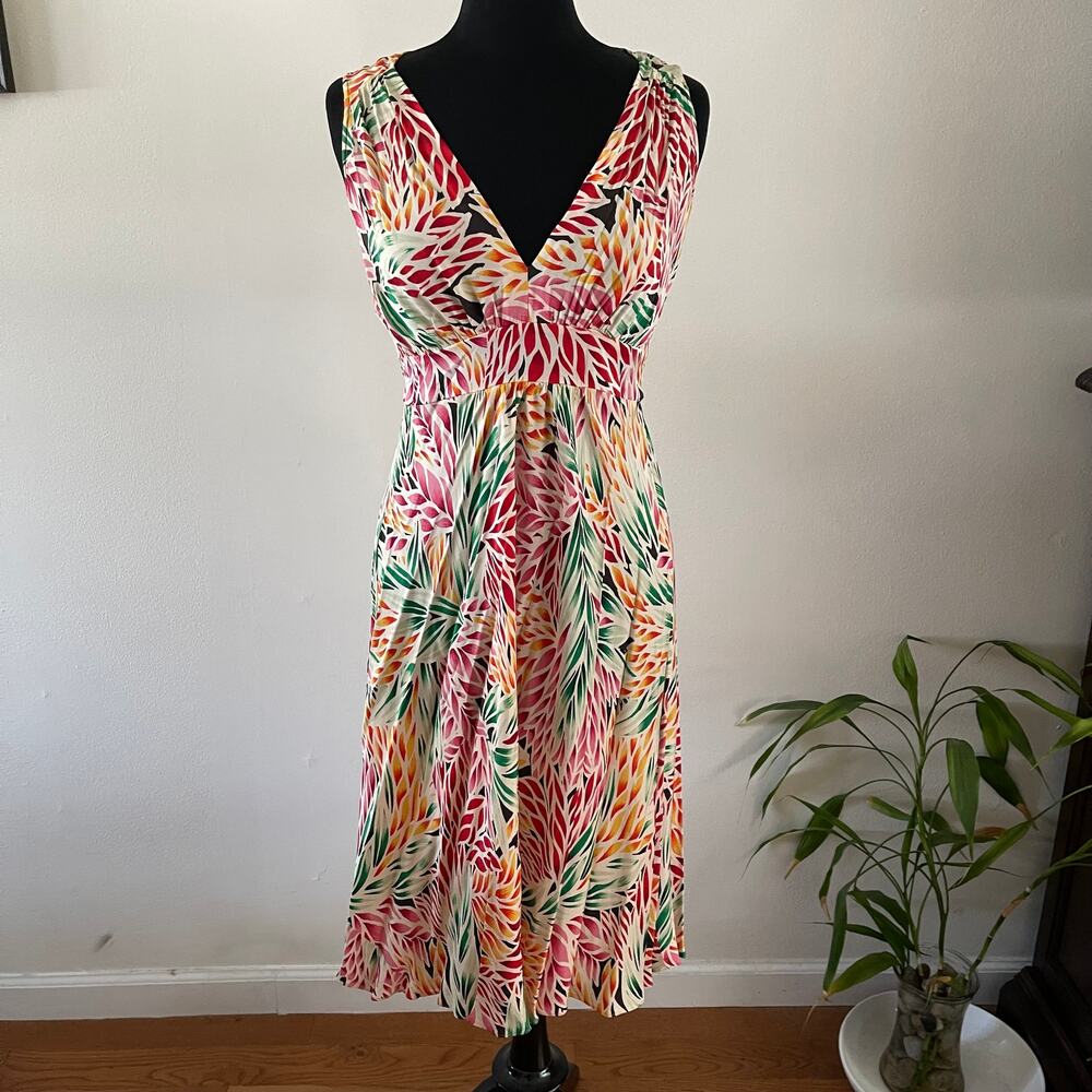 Diane von Furstenberg DVF Rolotta Silk Empire Waist Babydoll Dress Leaf Print L